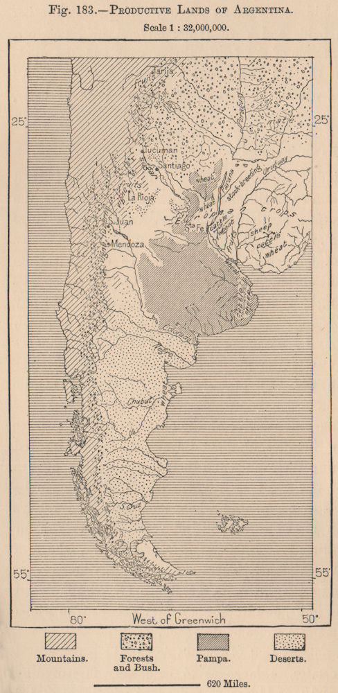 Productive lands of Argentina 1885 old antique vintage map plan chart